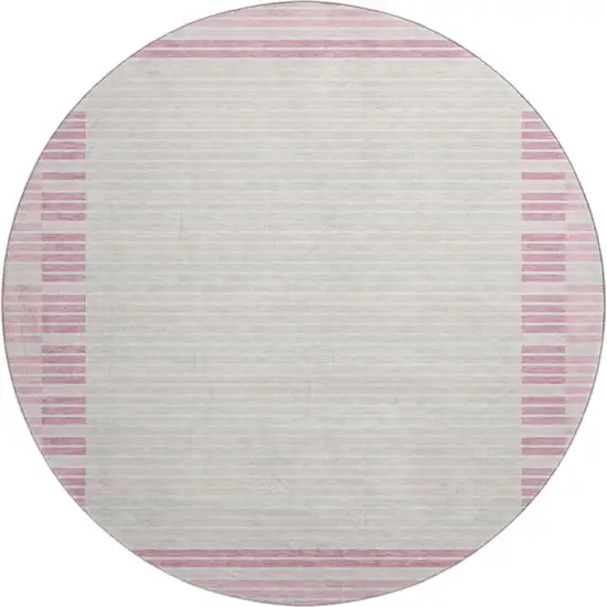 8' X 8' Pink Ivory And Mauve Striped Washable Round Rug With UV Protection Photo 1