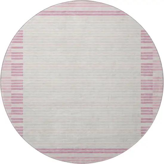 8' X 8' Pink Ivory And Mauve Striped Washable Round Rug With UV Protection Photo 3