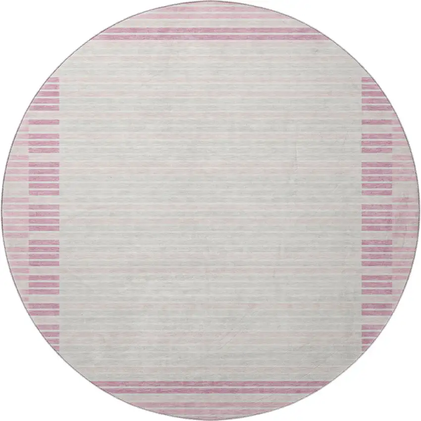 8' X 8' Pink Ivory And Mauve Striped Washable Round Rug With UV Protection Photo 3