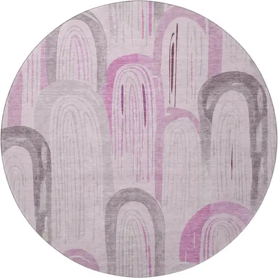 8' X 8' Pink Lavender And Ivory Geometric Washable Round Rug With UV Protection Photo 3