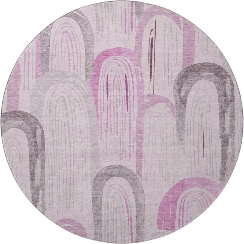 8' X 8' Pink Lavender And Ivory Geometric Washable Round Rug With UV Protection Photo 3