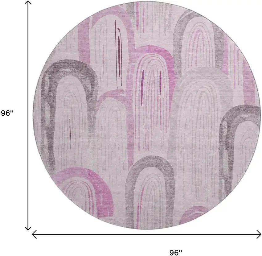 8' X 8' Pink Lavender And Ivory Geometric Washable Round Rug With UV Protection Photo 9