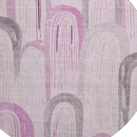 8' X 8' Pink Lavender And Ivory Geometric Washable Round Rug With UV Protection Photo 2