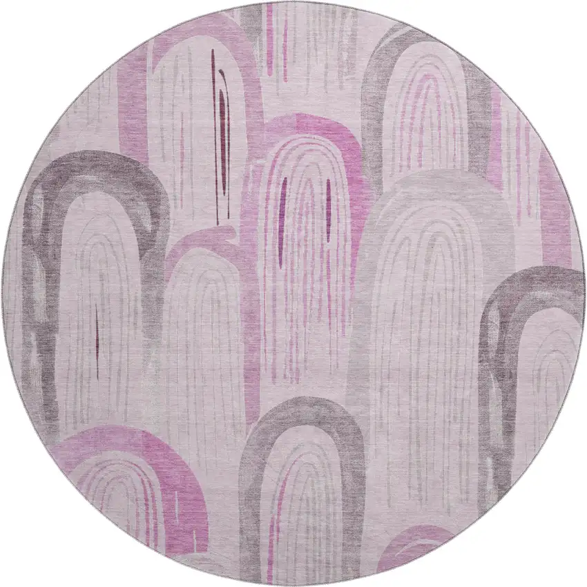 8' X 8' Pink Lavender And Ivory Geometric Washable Round Rug With UV Protection Photo 1