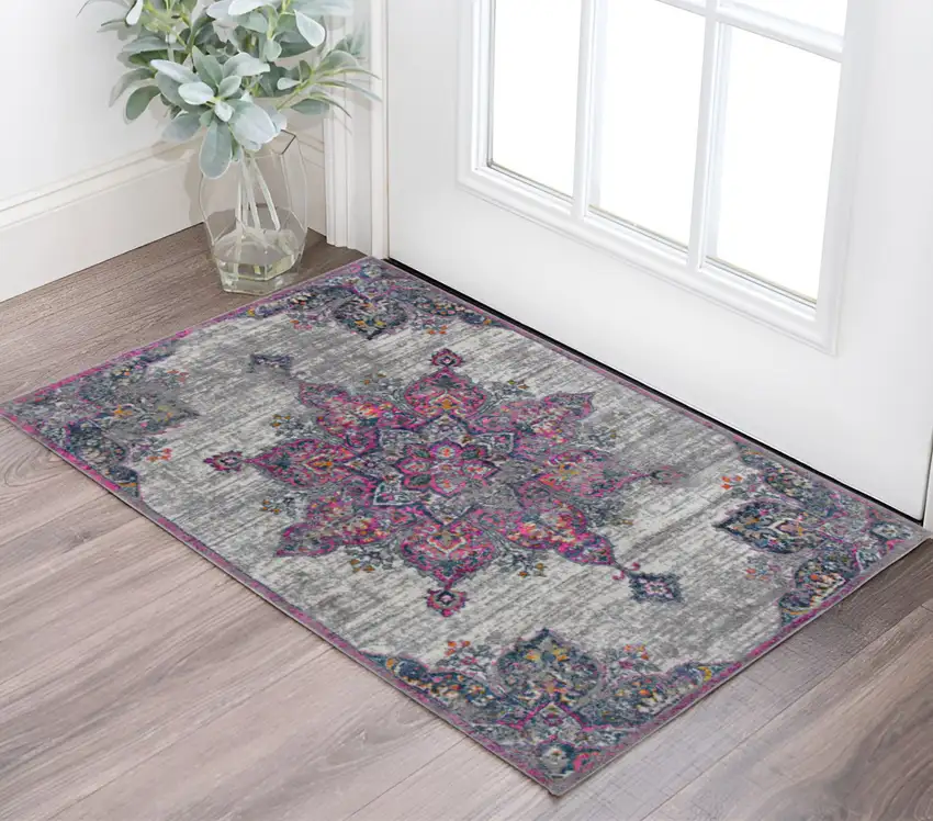 3' X 5' Pink Medallion Power Loom Area Rug Photo 1