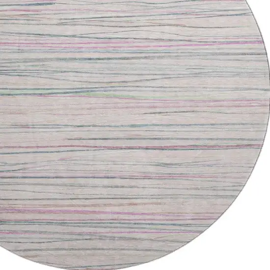 8' X 8' Pink Mint Green And Ivory Striped Washable Round Rug With UV Protection Photo 2