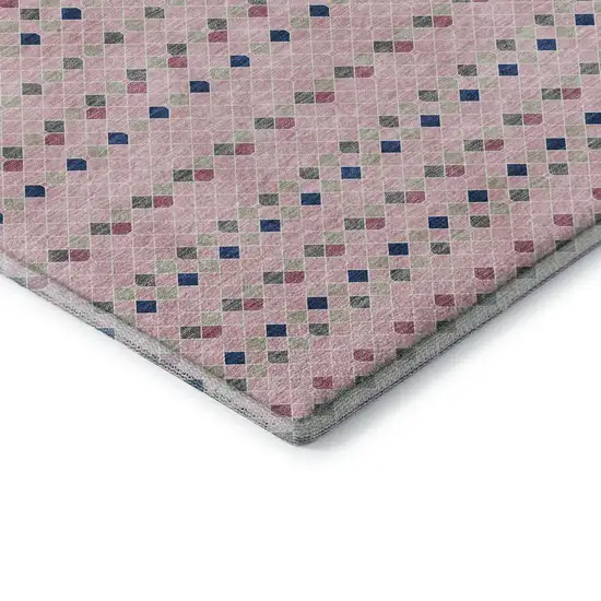 8' X 8' Pink Navy Blue And Gray Striped Washable Round Rug With UV Protection Photo 6