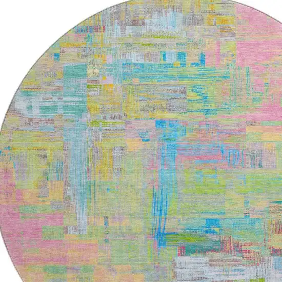 8' X 8' Pink Teal And Lime Green Abstract Washable Round Rug With UV Protection Photo 2