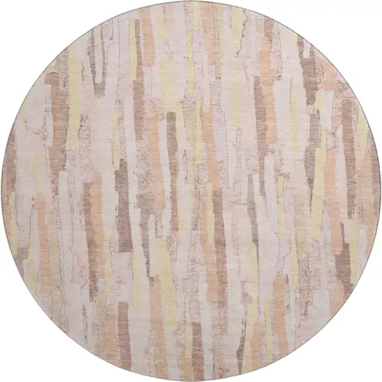 8' X 8' Pink Yellow And Peach Striped Washable Round Rug With UV Protection Photo 1