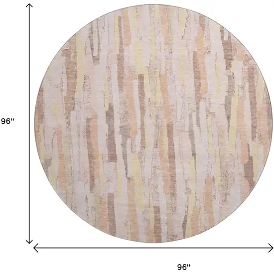 8' X 8' Pink Yellow And Peach Striped Washable Round Rug With UV Protection Photo 9