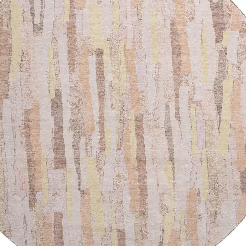 8' X 8' Pink Yellow And Peach Striped Washable Round Rug With UV Protection Photo 2