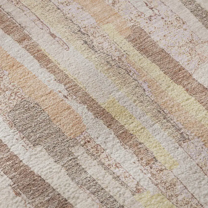 8' X 8' Pink Yellow And Peach Striped Washable Round Rug With UV Protection Photo 8