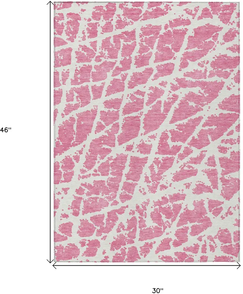 3' X 4' Pink and Ivory Abstract Washable Non Skid Indoor Outdoor Area Rug Photo 3