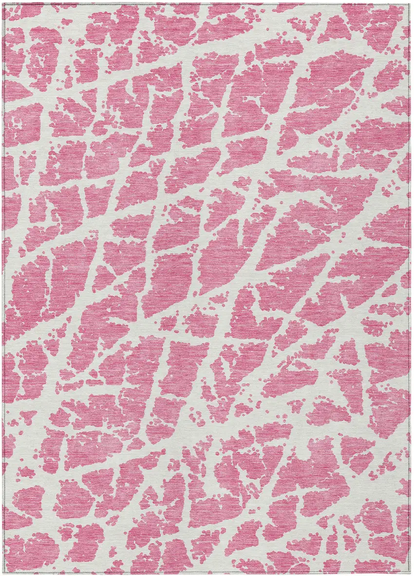 3' X 4' Pink and Ivory Abstract Washable Non Skid Indoor Outdoor Area Rug Photo 2