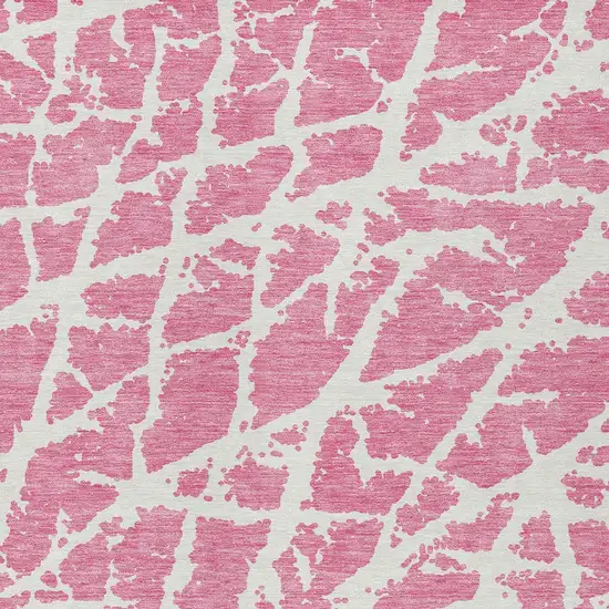 Pink and Ivory Abstract Washable Non Skid Indoor Outdoor Area Rug Photo 8