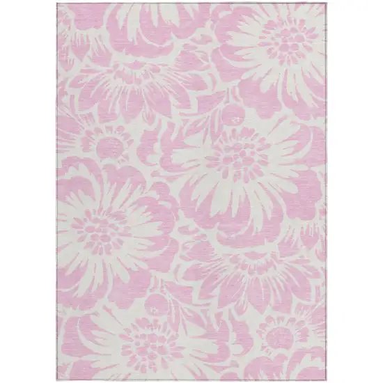 Pink and Ivory Floral Washable Non Skid Indoor Outdoor Area Rug Photo 5