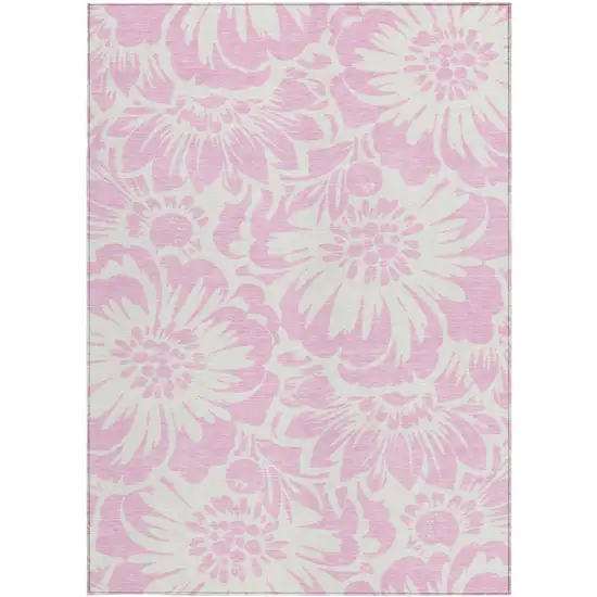 3' X 4' Pink and Ivory Floral Washable Non Skid Indoor Outdoor Area Rug Photo 4