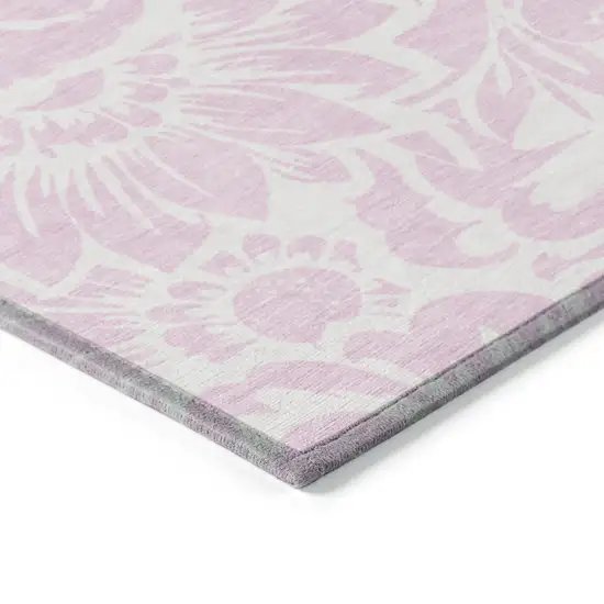 Pink and Ivory Floral Washable Non Skid Indoor Outdoor Area Rug Photo 7
