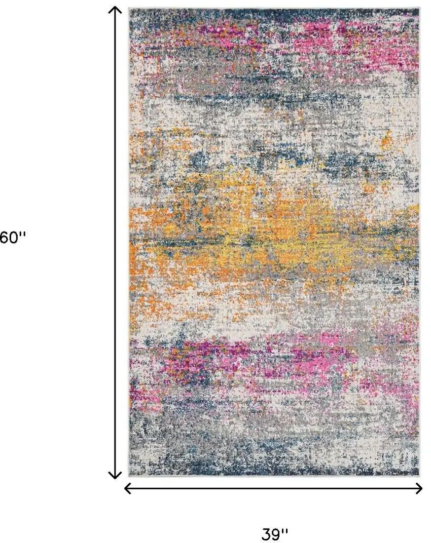 3' X 5' Pink and Orange Abstract Power Loom Area Rug Photo 3