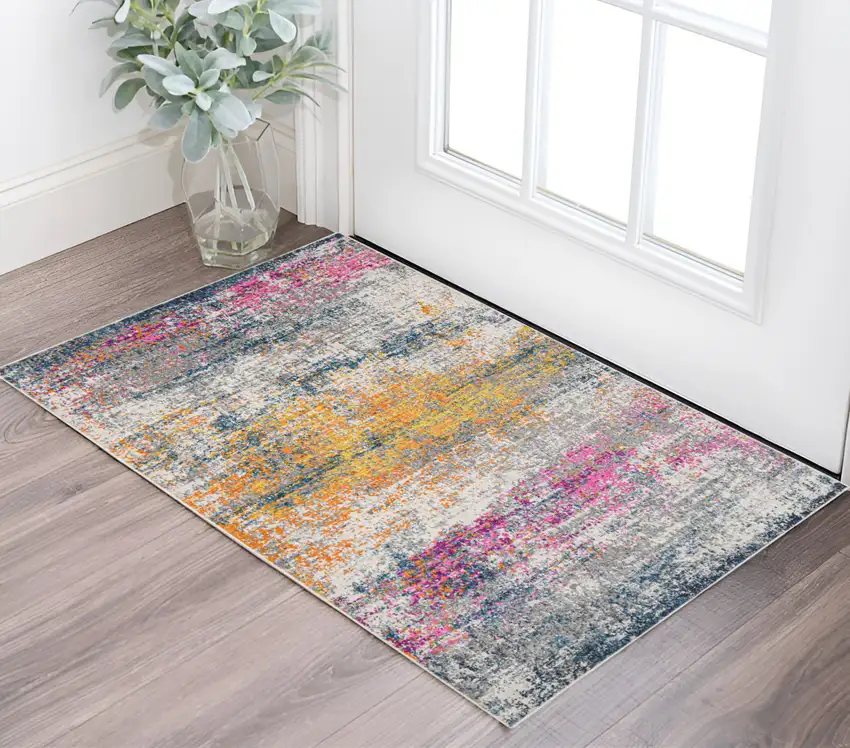 3' X 5' Pink and Orange Abstract Power Loom Area Rug Photo 1
