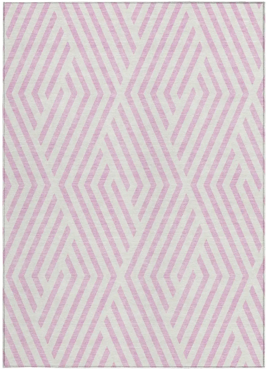 3' X 4' Pink and White Geometric Washable Non Skid Indoor Outdoor Area Rug Photo 4