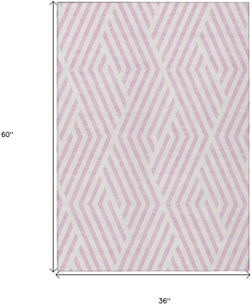 Pink and White Geometric Washable Non Skid Indoor Outdoor Area Rug Photo 3
