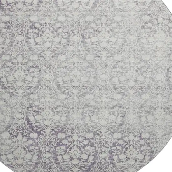 8' X 8' Plum And Ivory Damask Washable Round Rug With UV Protection Photo 2