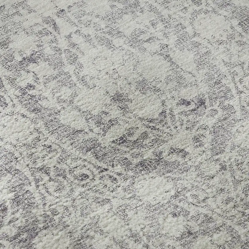 8' X 8' Plum And Ivory Damask Washable Round Rug With UV Protection Photo 8