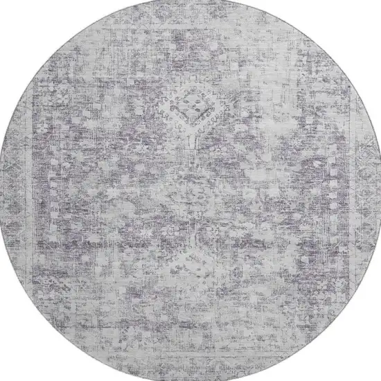 8' X 8' Plum And Silver Oriental Washable Round Rug With UV Protection Photo 3