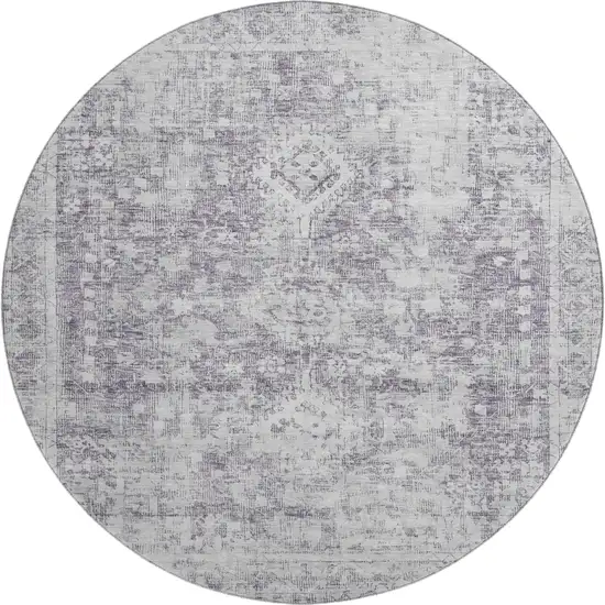 8' X 8' Plum And Silver Oriental Washable Round Rug With UV Protection Photo 1