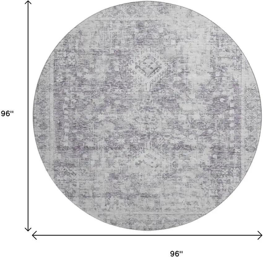 8' X 8' Plum And Silver Oriental Washable Round Rug With UV Protection Photo 9