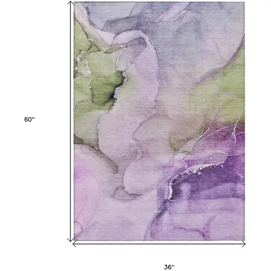 3' X 5' Purple Abstract Washable Non Skid Indoor Outdoor Area Rug Photo 3