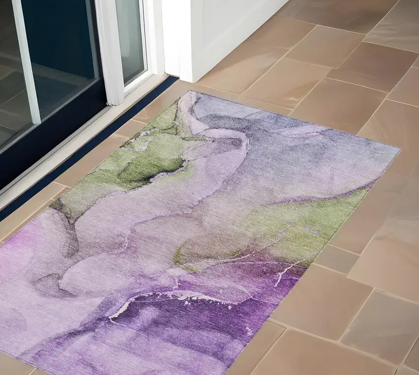 3' X 5' Purple Abstract Washable Non Skid Indoor Outdoor Area Rug Photo 1