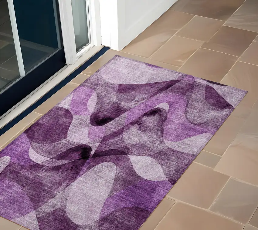 Purple Abstract Washable Non Skid Indoor Outdoor Area Rug Photo 1