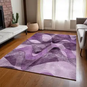 Photo of 3' X 5' Purple Abstract Washable Non Skid Indoor Outdoor Area Rug