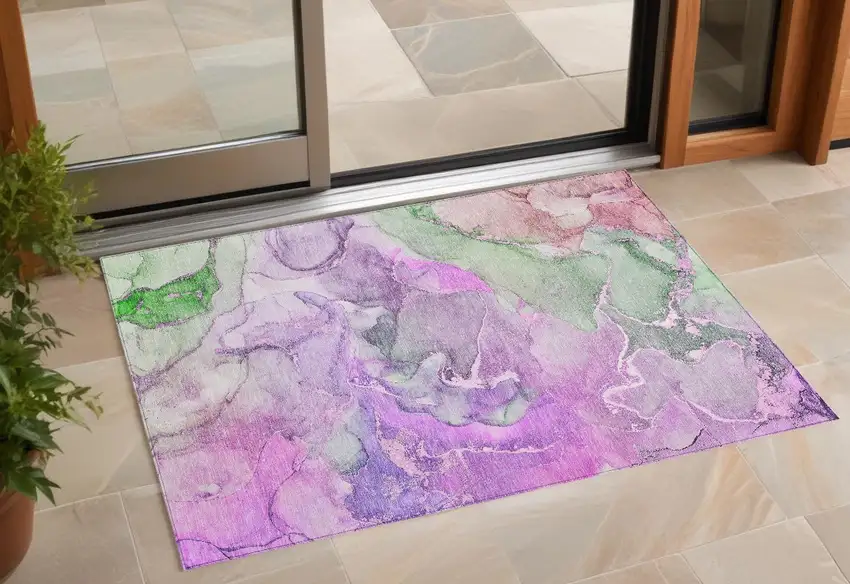 Purple Abstract Washable Non Skid Indoor Outdoor Area Rug Photo 1