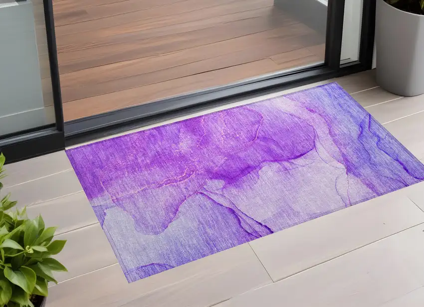 Purple Abstract Washable Non Skid Indoor Outdoor Area Rug Photo 1