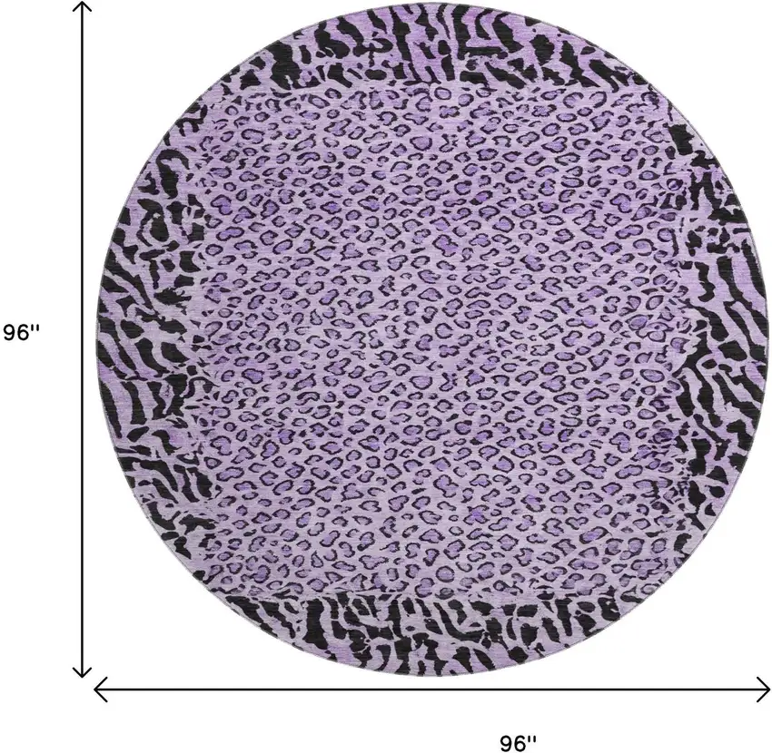 8' X 8' Purple And Black Animal Print Washable Round Rug With UV Protection Photo 9