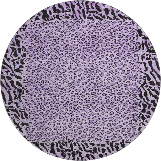 8' X 8' Purple And Black Animal Print Washable Round Rug With UV Protection Photo 1