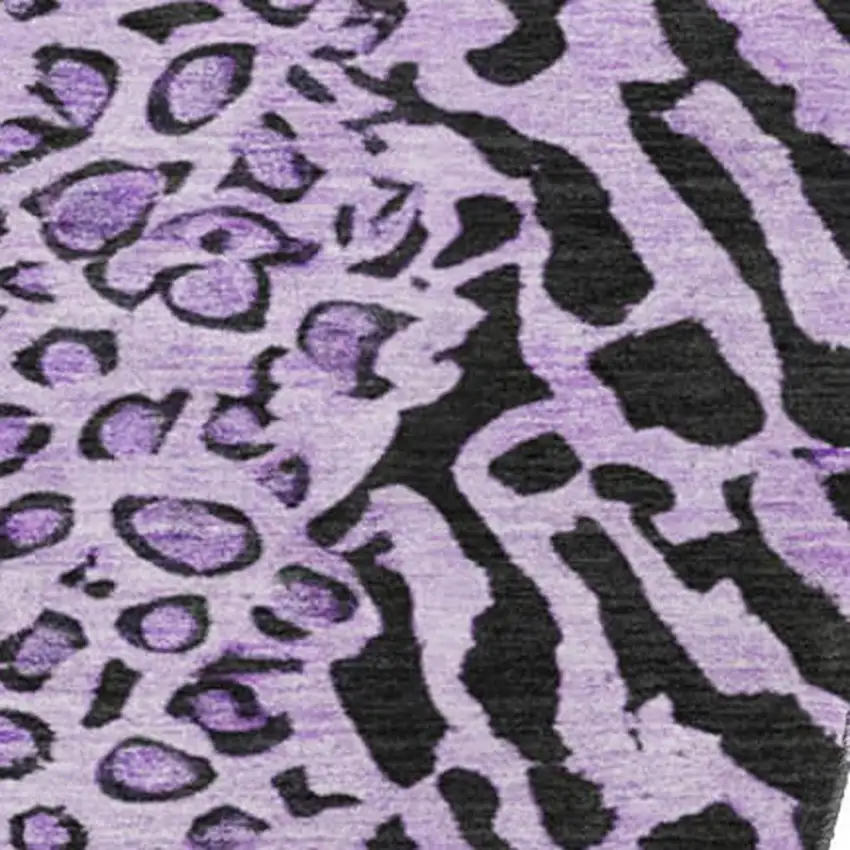 8' X 8' Purple And Black Animal Print Washable Round Rug With UV Protection Photo 3