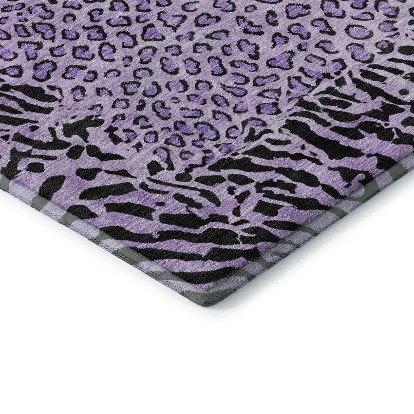 8' X 8' Purple And Black Animal Print Washable Round Rug With UV Protection Photo 6