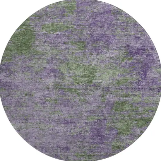 8' X 8' Purple And Green Abstract Washable Round Rug With UV Protection Photo 2
