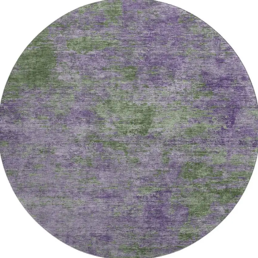 8' X 8' Purple And Green Abstract Washable Round Rug With UV Protection Photo 2
