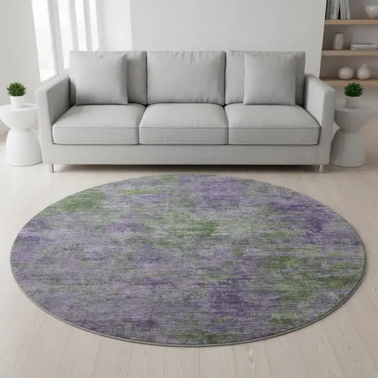 8' X 8' Purple And Green Abstract Washable Round Rug With UV Protection Photo 2