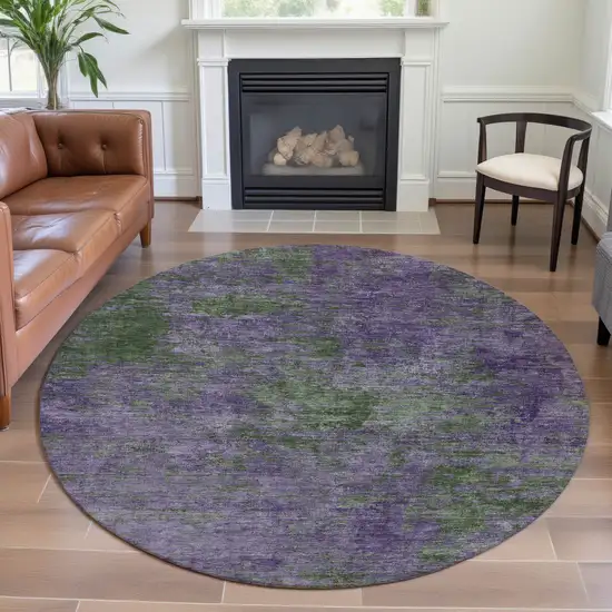 8' X 8' Purple And Green Abstract Washable Round Rug With UV Protection Photo 4