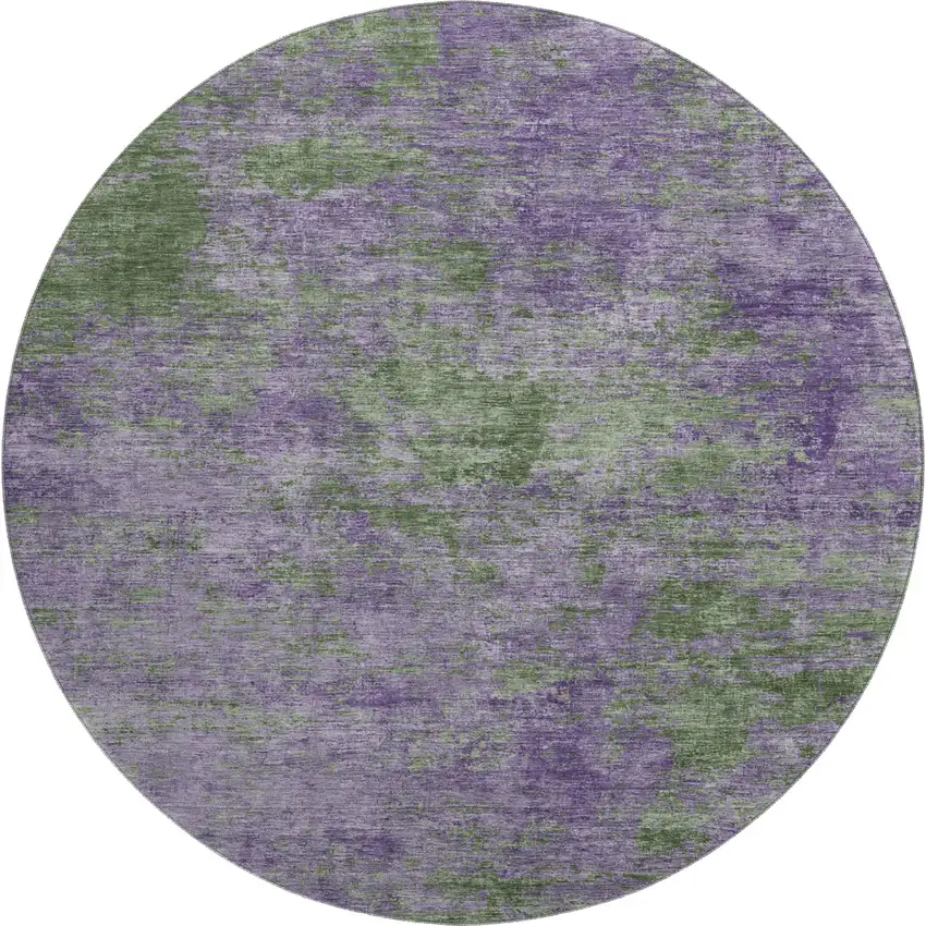 8' X 8' Purple And Green Abstract Washable Round Rug With UV Protection Photo 1