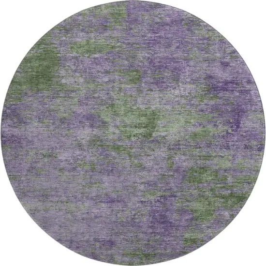 8' X 8' Purple And Green Abstract Washable Round Rug With UV Protection Photo 1