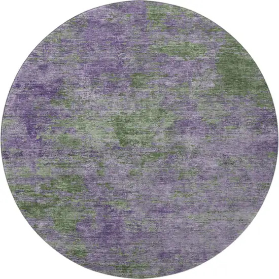 8' X 8' Purple And Green Abstract Washable Round Rug With UV Protection Photo 3