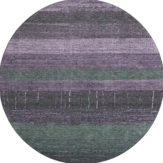 8' X 8' Purple And Olive Green Striped Washable Round Rug With UV Protection Photo 3