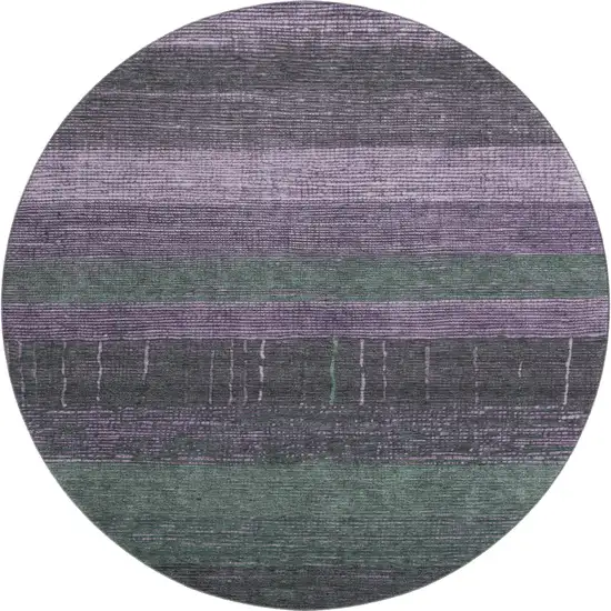 8' X 8' Purple And Olive Green Striped Washable Round Rug With UV Protection Photo 1
